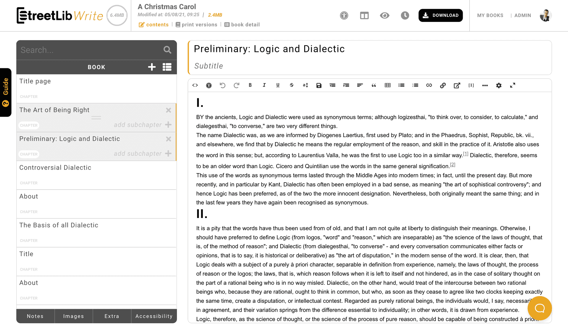 StreetLib Write - Editor page